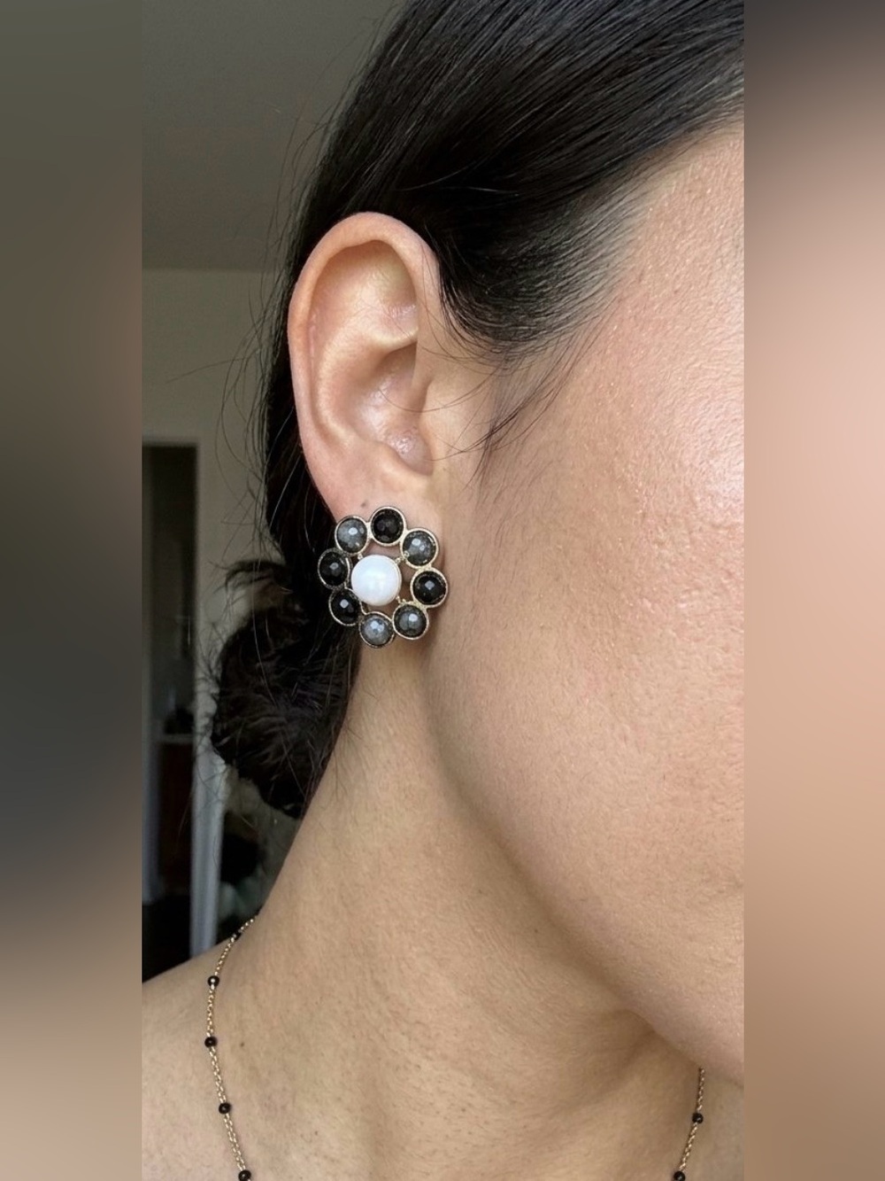 Vintage-Inspired Black and White Floral Button Earrings